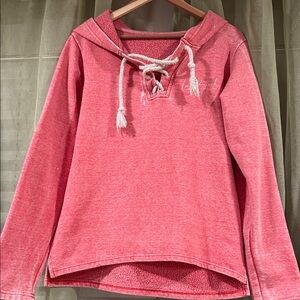 Women's Lace-Up Hooded Sweatshirt - Pink